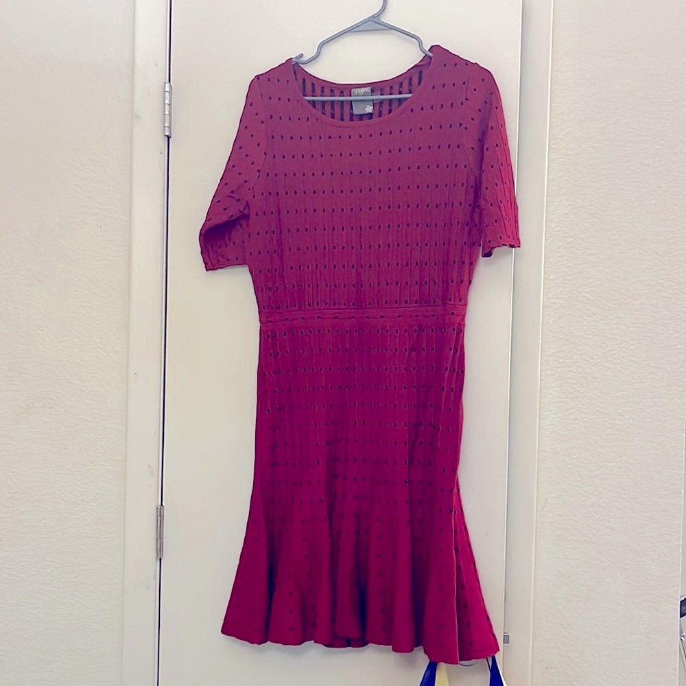 Taylor size L red sweater dress with black polka dots